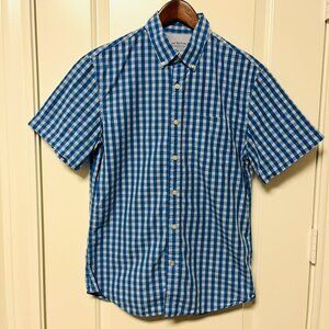 Banana Republic Short Sleeve Button Down Shirt - Blue Gingham - Small